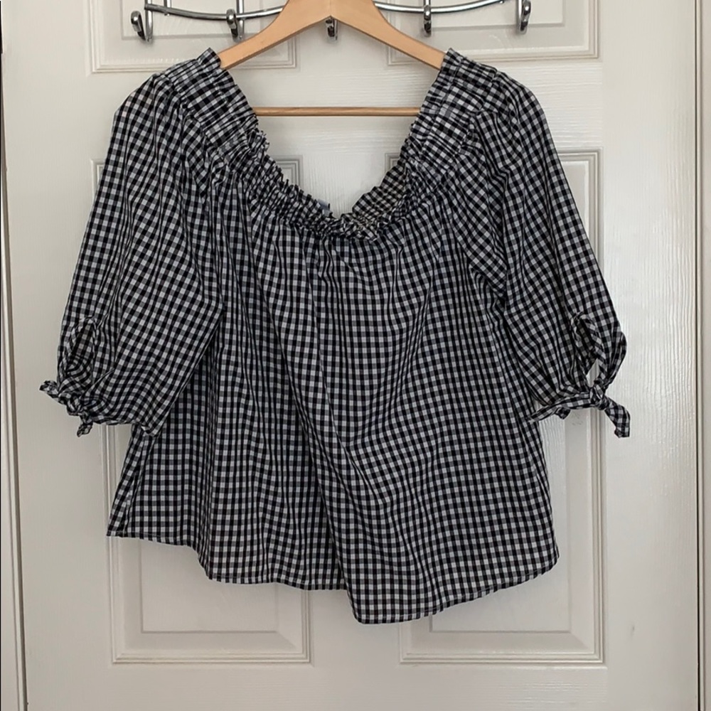 Gingham print off the shoulder top